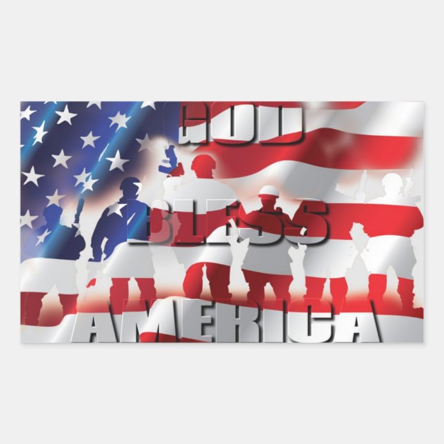 Adesivo Retangular Deus Abençoa os Soldados da América e a Bandeira P (Frente)