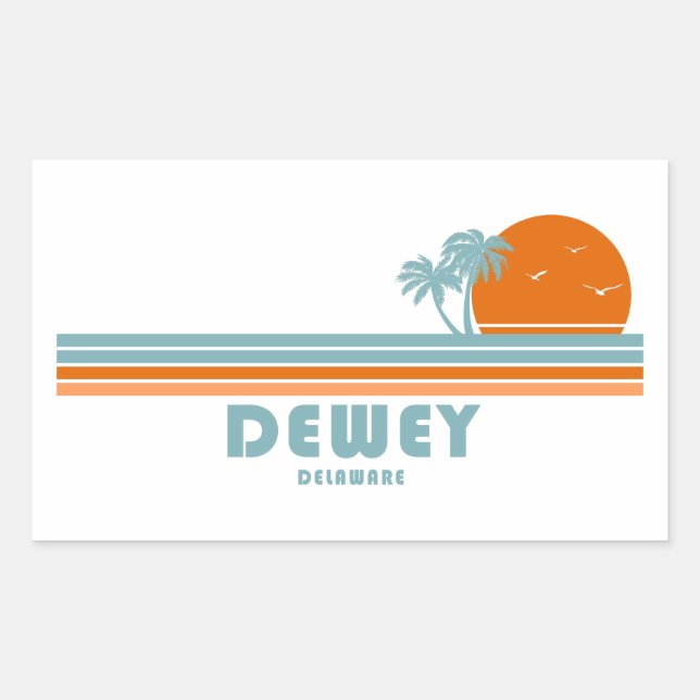 Adesivo Retangular Dewey Beach Delaware Sun Palm Trees (Frente)