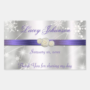 Adesivo Retangular Dezesseis, Prata e Garrafa de Água/Vinho Púrpura