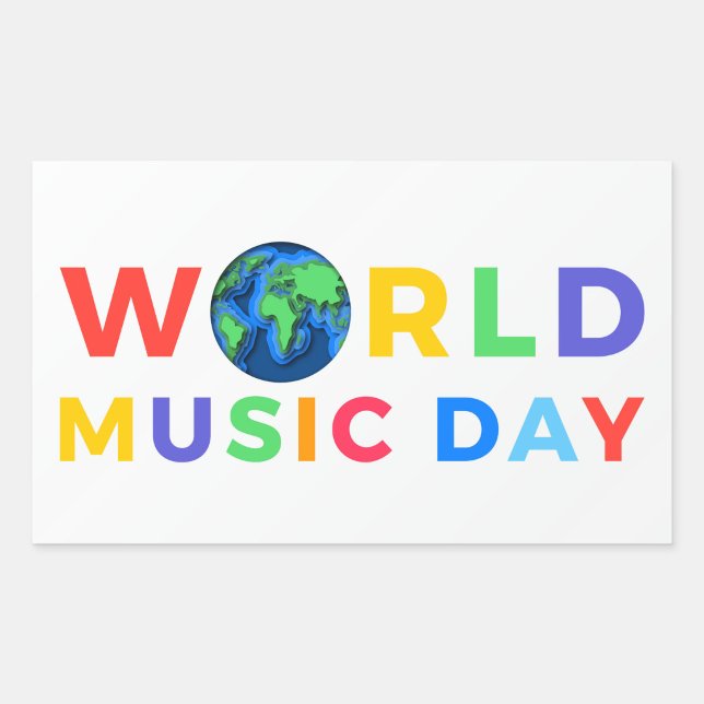 Adesivo Retangular Dia da Música Mundial Tipografia Colorida Arte  ("World Music Day Art")