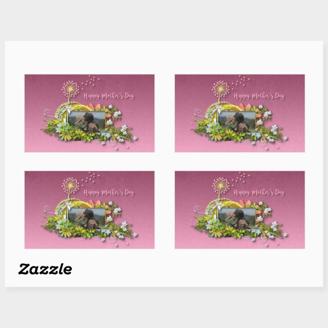 Adesivo Retangular Dia de as mães Feliz (Folha)