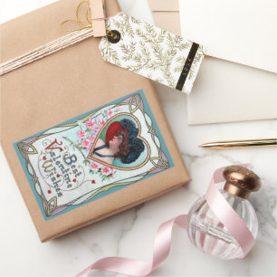 Adesivo Retangular Dia dos Namorados Antigo, Mulher Elegante em um Co