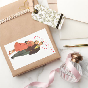 Adesivo Retangular Dia dos Namorados Vintage, Corações Flutuantes Rom