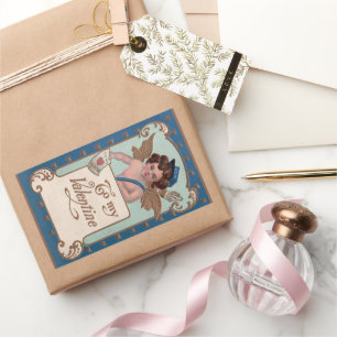 Adesivo Retangular Dia dos Namorados Vintage, Querubim com Cartas de 