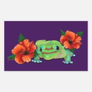 Adesivo Retangular Dia Gecko com Hibiscus