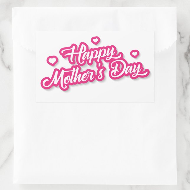 Adesivo Retangular Dias de as mães felizes (Happy Mother's Day Stickers with vibrant pink lettering on a clean white background!)