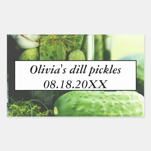 Adesivo Retangular Dill Pickles Mason Jars Pepinos Comida caseira (Frente)