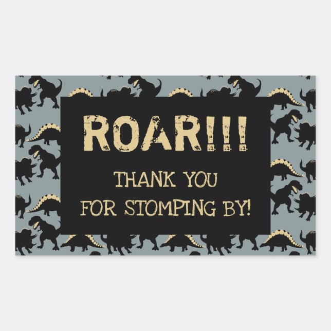 Adesivo Retangular Dinossauro Aniversário Obrigado, Vinheiros Dourado (Frente)