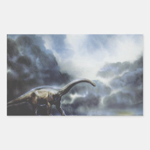 Adesivo Retangular Dinossauros Vintage, Barapasaurus com Nuvens de Te