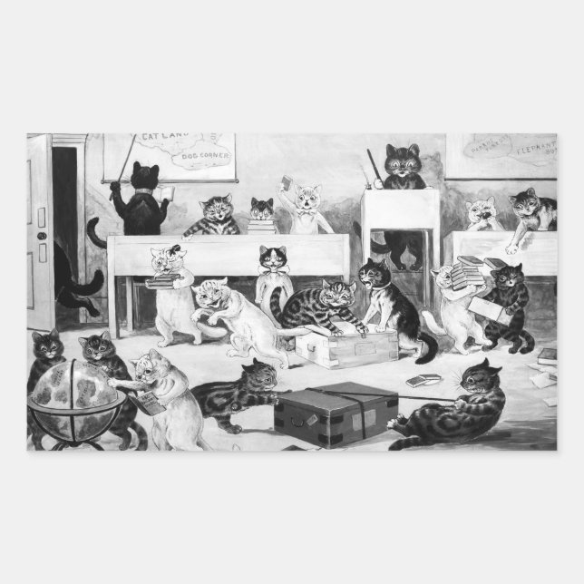 Adesivo Retangular Disciplina da Sala de Aula de Gatos, Louis Wain (Frente)