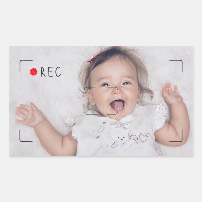 Adesivo Retangular Disco Engraçado Ponto Vermelho Foto Personalizada (Frente)