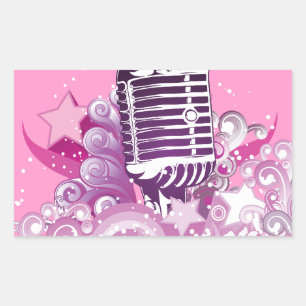 Adesivo Retangular diva cantando microfone vintage estrelas e espirai