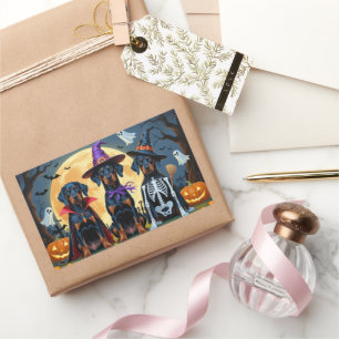 Adesivo Retangular Doberman Dogs Pumpkin Halloween Engraçado