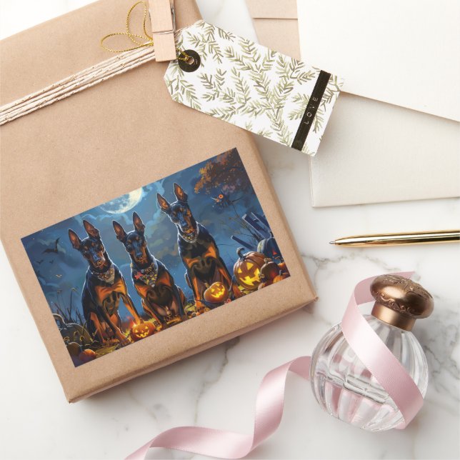 Adesivo Retangular Doberman Halloween Spooky (Presentear)