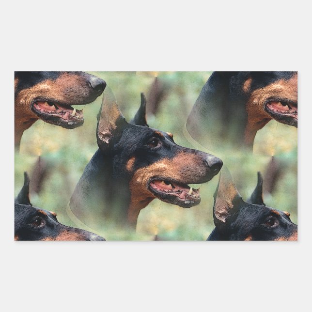 Adesivo Retangular Doberman Pinscher na floresta (Frente)