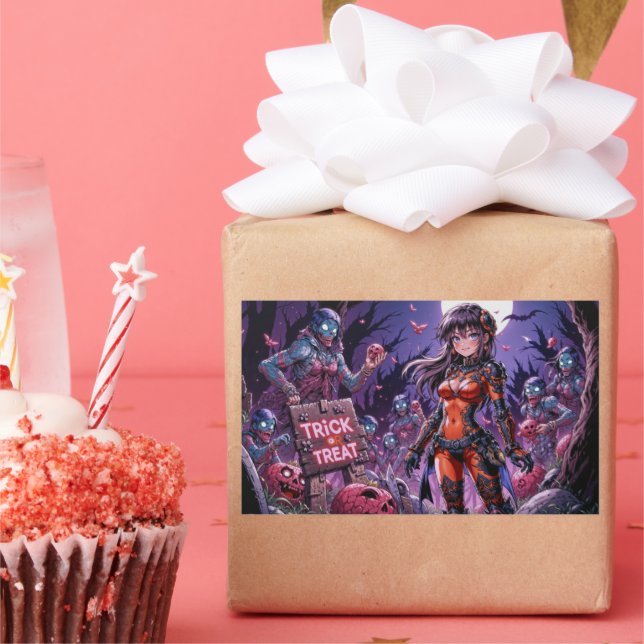 Adesivo Retangular Doces ou Travessuras Zumbis do Halloween Distribui (Festa)