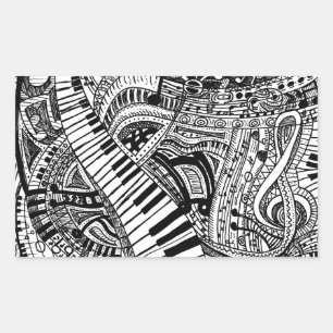 Adesivo Retangular Dodle musical clássico com teclado de piano