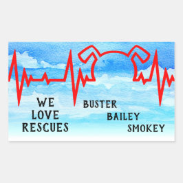 Adesivo Retangular Dog Heartbeat, Adoramos resgates, turvos