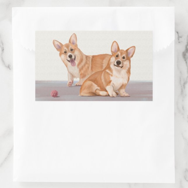 Adesivo Retangular Dois Corgis Cute (Bolsa)