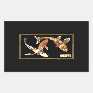 Adesivo Retangular Dois Koi Goldfish japoneses em preto