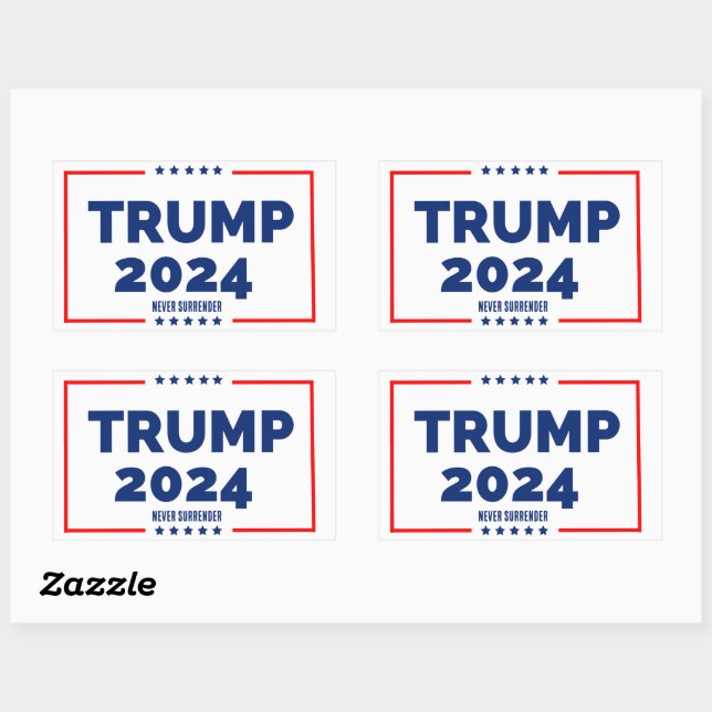 Adesivo Retangular Donald Trump 2024 Nunca Renderize (Folha)