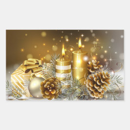 Adesivo Retangular Douradas velas Feliz Feriado de Natal