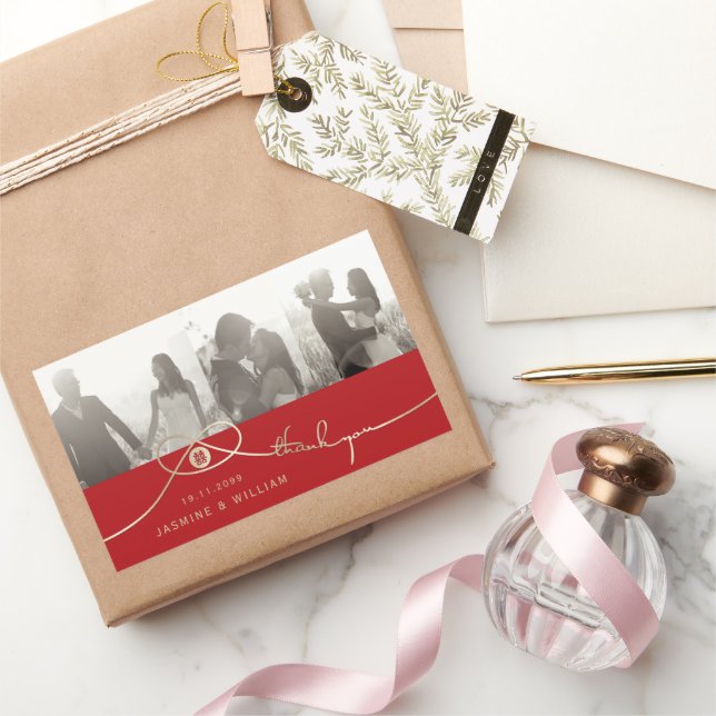 Adesivo Retangular Dourado nó dupla felicidade Chinesa Foto de Casame (Presentear)