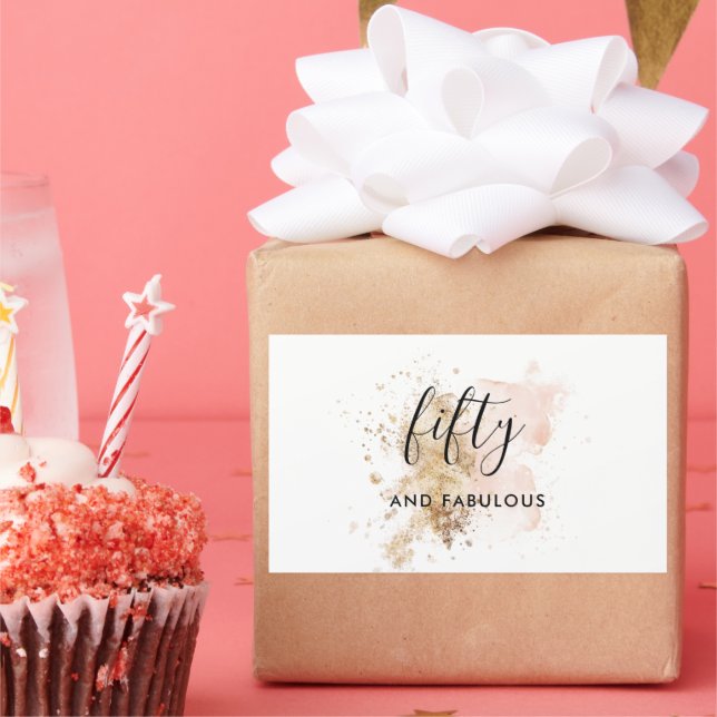 Adesivo Retangular Dourado Rosa 50 E Fabuloso 50º Aniversário (Festa)