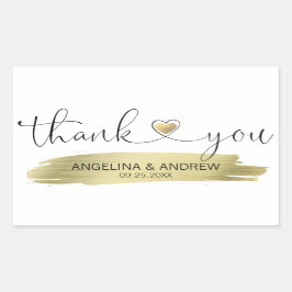 Adesivo Retangular Dourado Traço De Pincel Obrigado Casamento