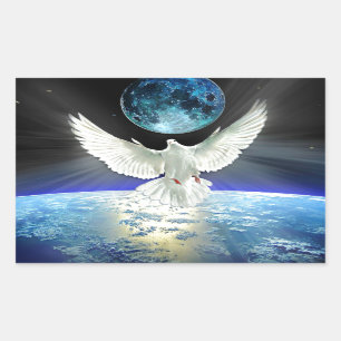 Adesivo Retangular Dove of Peace over Planet Earth Sunrise