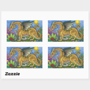 ADESIVO RETANGULAR DRAGÃO MEDIEVAL E JARDIM DE ARTE PASTA COLORIDO