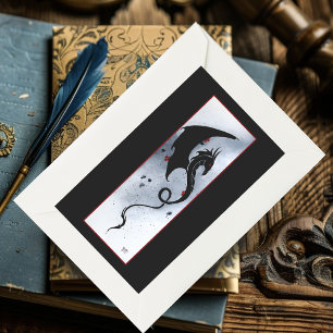 Adesivo Retangular Dragão Tribal Preto Ousado com Flores Vermelhas e 