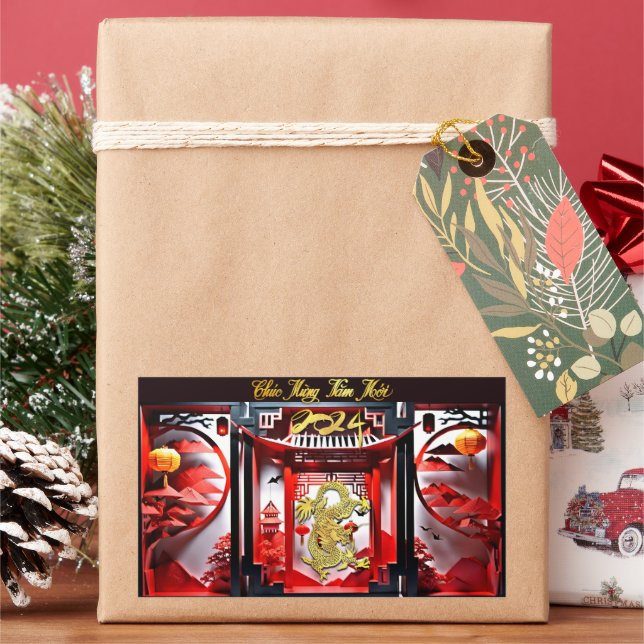 Adesivo Retangular Dragão Vietnamita Ano Novo 2024 Origami SqS (Feriado)