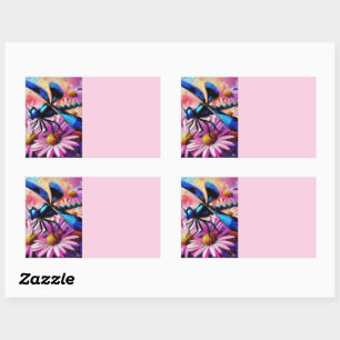 Adesivo Retangular Dragonfly Impressionista Em Disias Rosa Floral