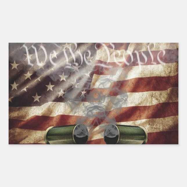 Adesivo Retangular Duas canetas de fumaça sobre o American Flag Stick (Frente)