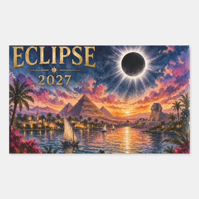 Adesivo Retangular Eclipse Total Solar 2027 Egito (Frente)