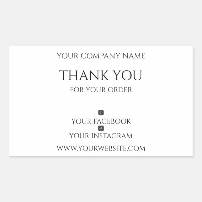 Adesivo Retangular Editável, Moderno, Obrigado Por Sua Ordem (Frente)