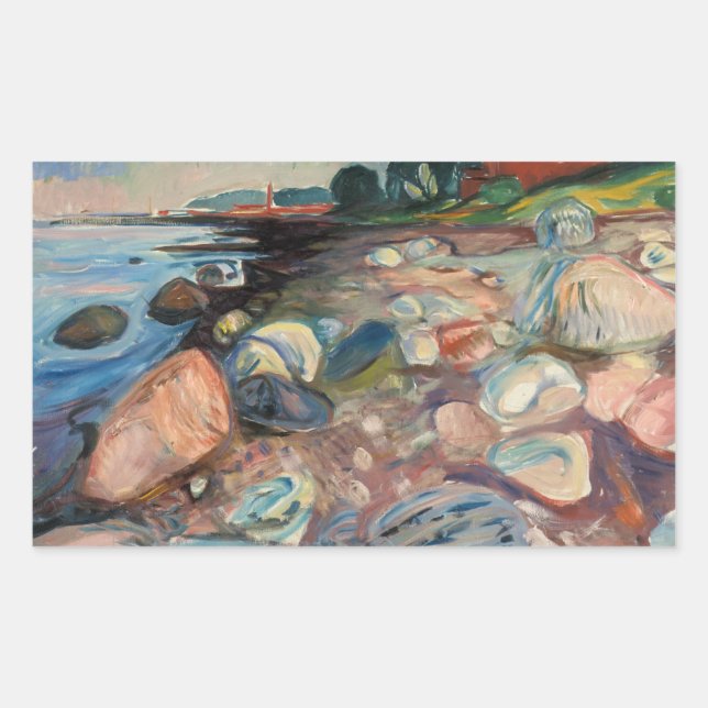 Adesivo Retangular Edvard Munch - Shore com Casa Vermelha (Frente)