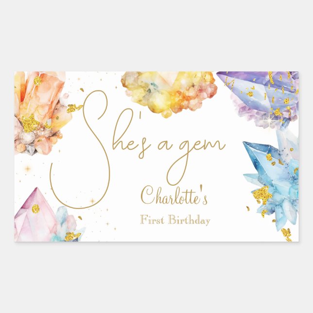 Adesivo Retangular Ela é uma aquarela da Gem Birthday Crystals Girl (Frente)