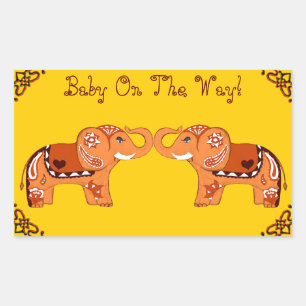 Adesivo Retangular Elefante do Henna (alaranjado/vermelho) (chá de