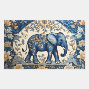 Adesivo Retangular Elefante Floral Vintage Ornado Azul