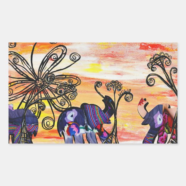 Adesivo Retangular Elefantes Indianos (Frente)