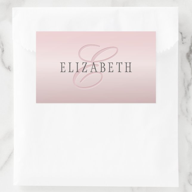 Adesivo Retangular Elegant Blush Falso Rosa Dourado | Nome & Monogram (Bolsa)