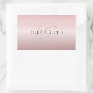 Adesivo Retangular Elegant Blush Falso Rosa Dourado Nome & Monogram