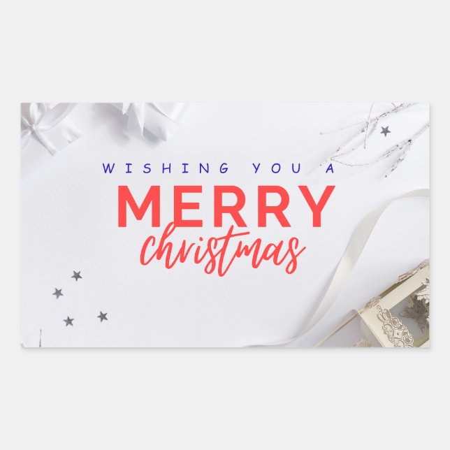 Adesivo Retangular Elegant Merry Christmas Holiday Greeting Sticker (Frente)