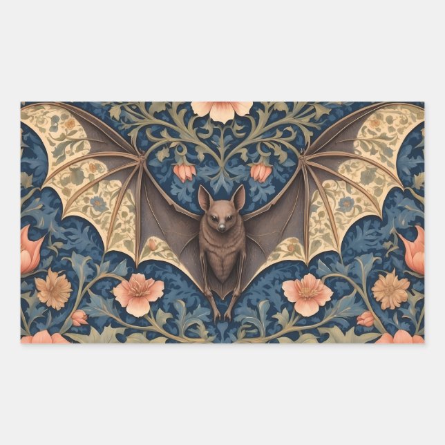 Adesivo Retangular Elegante Bat Voador William Morris Inspirou Floral (Frente)