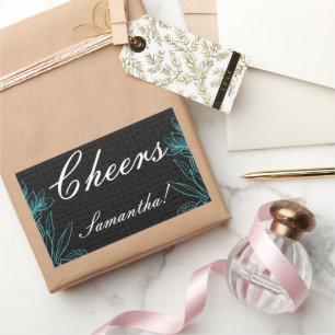 Adesivo Retangular Elegante Cheers Name Black Floral