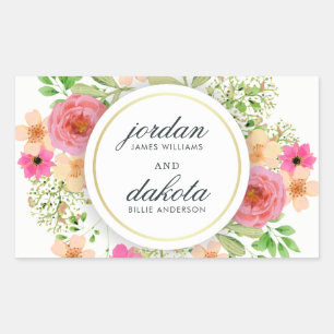 Adesivo Retangular Elegante Floral Wreath Typografia Moderna Casame