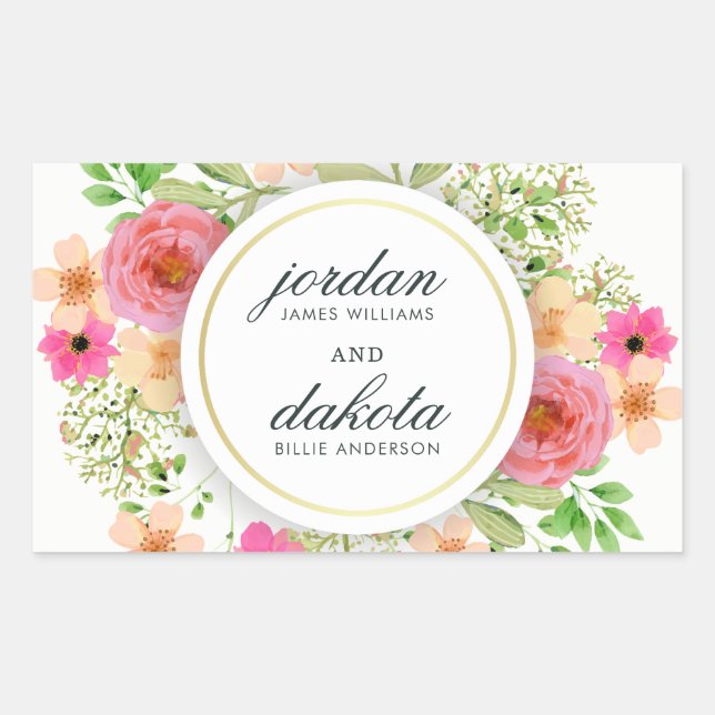 Adesivo Retangular Elegante Floral Wreath | Typografia Moderna Casame (Frente)