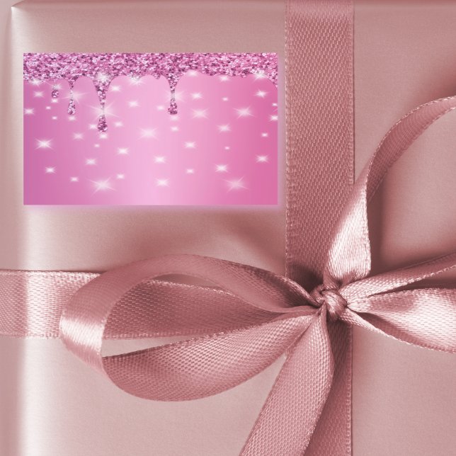Adesivo Retangular Elegante Gotejamento Brilhante Rosa Vibrante (Hot pink glitter drip bachelorette sticker — perfect for favors, gift bags, or party decor)